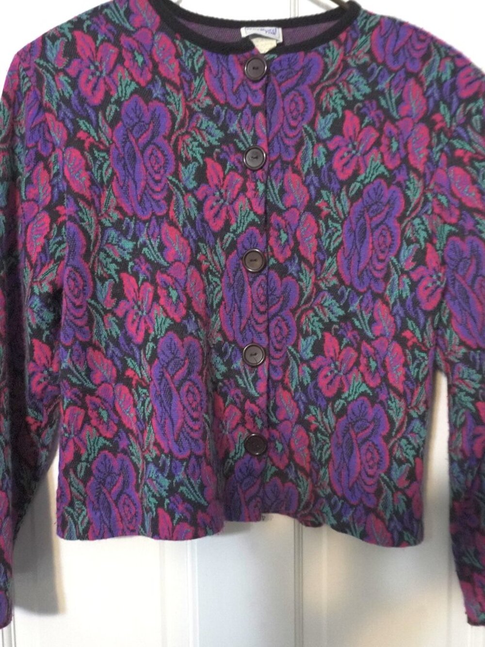 Vintage Bedford Fair Knit Floral Cardigan Women's Size 8